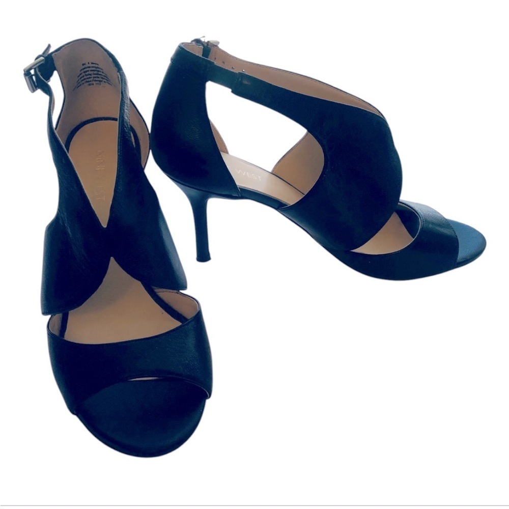 Nine West Size 8 M Galavan Black Leather Dress Pumps Heeled Sandals